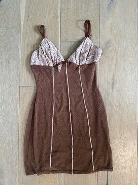 Y2K JLO Lace Slip on dress in pink & brown size small like new great condition